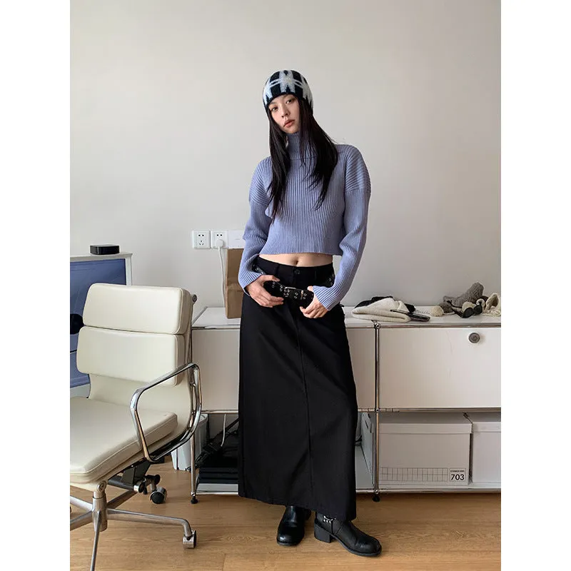 Wenkouban Autumn Casual Elastic Short Turtleneck Sweater Slim-Fit Navel Solid Color Sweater