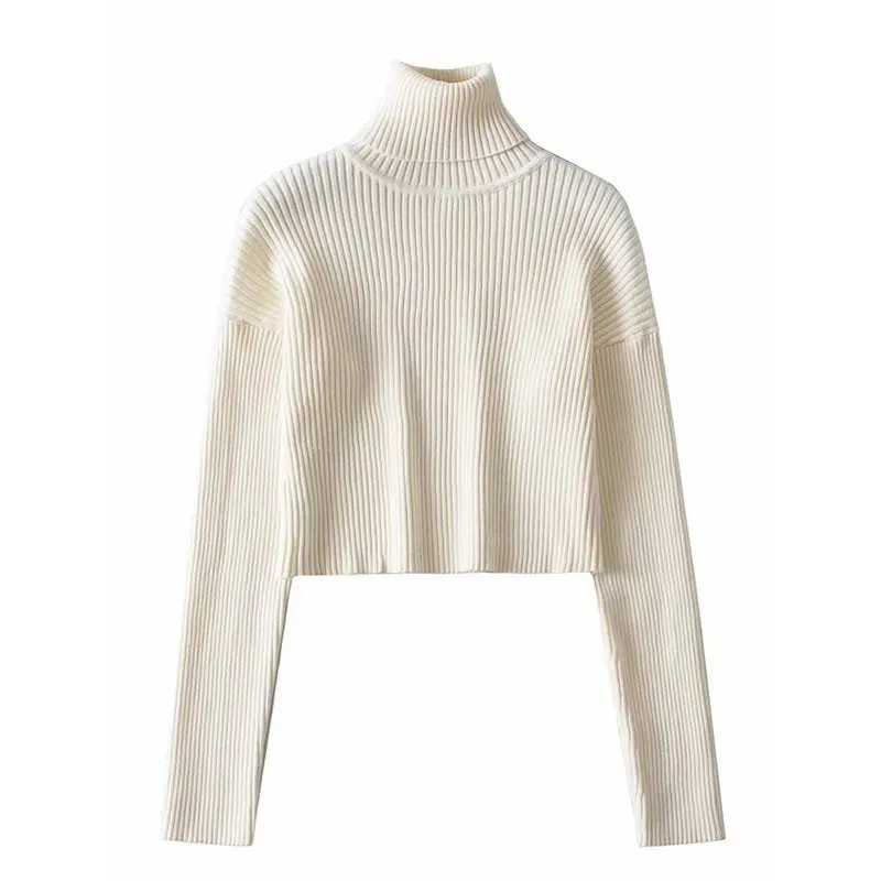Wenkouban Autumn Casual Elastic Short Turtleneck Sweater Slim-Fit Navel Solid Color Sweater