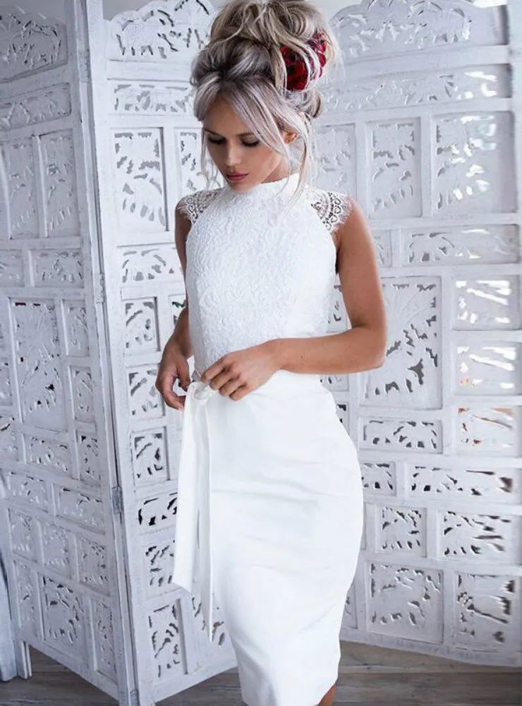 White Knee-Length Bodycon Slim Elegant Club Casual Dress