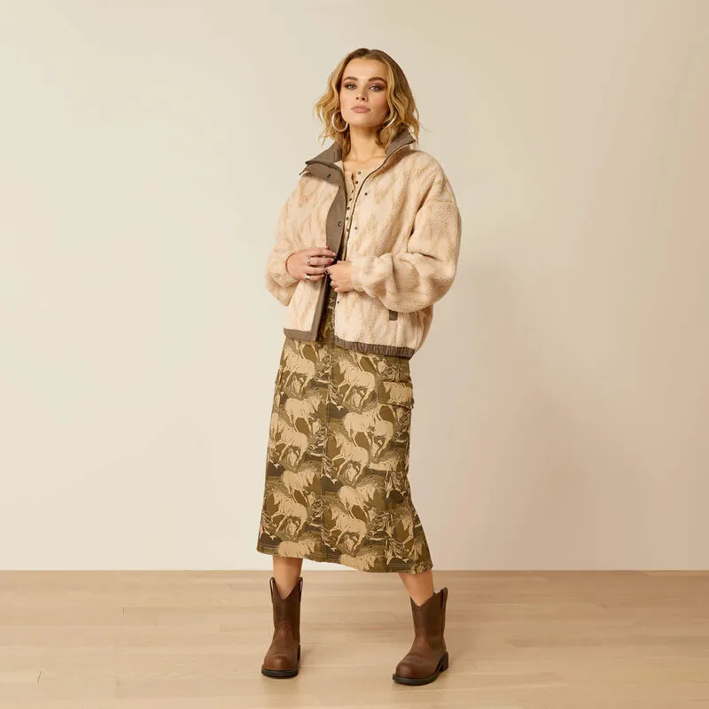 Women's Sherpa Blocked Jacket - Tonal Sand Print