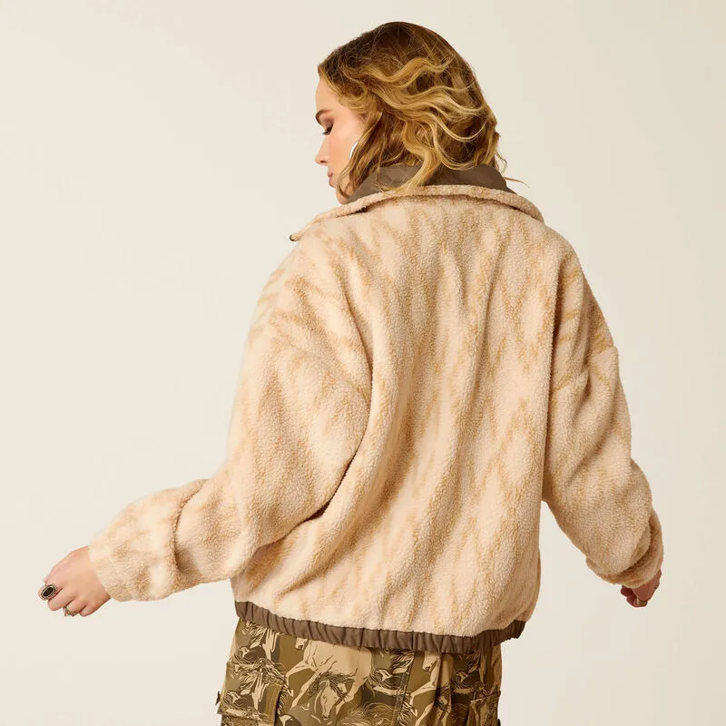 Women's Sherpa Blocked Jacket - Tonal Sand Print