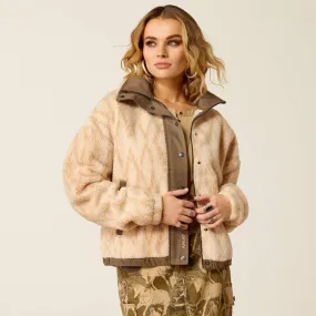 Women's Sherpa Blocked Jacket - Tonal Sand Print