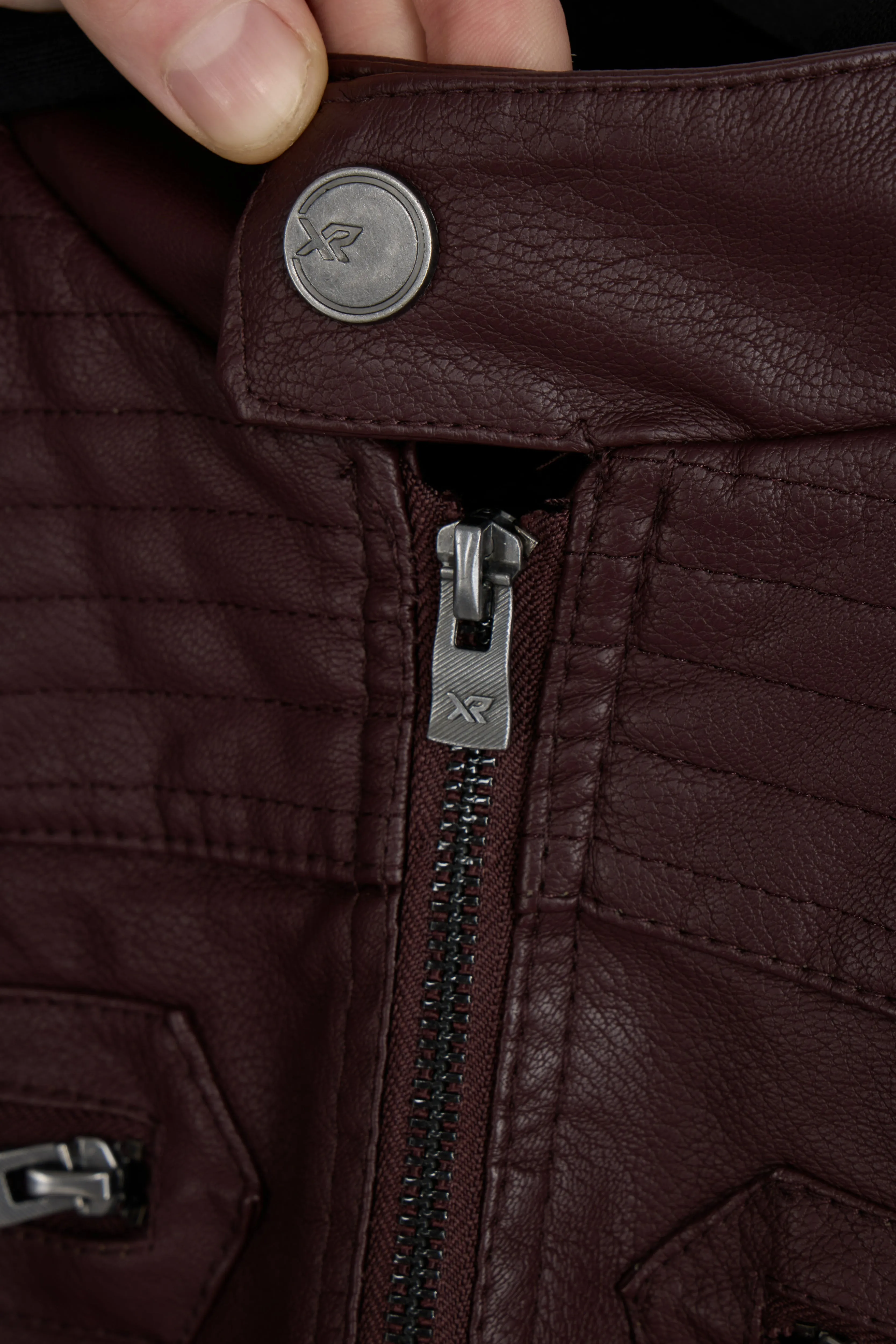 X RAY Boys Motorcycle PU Leather Jacket With Knit Hood