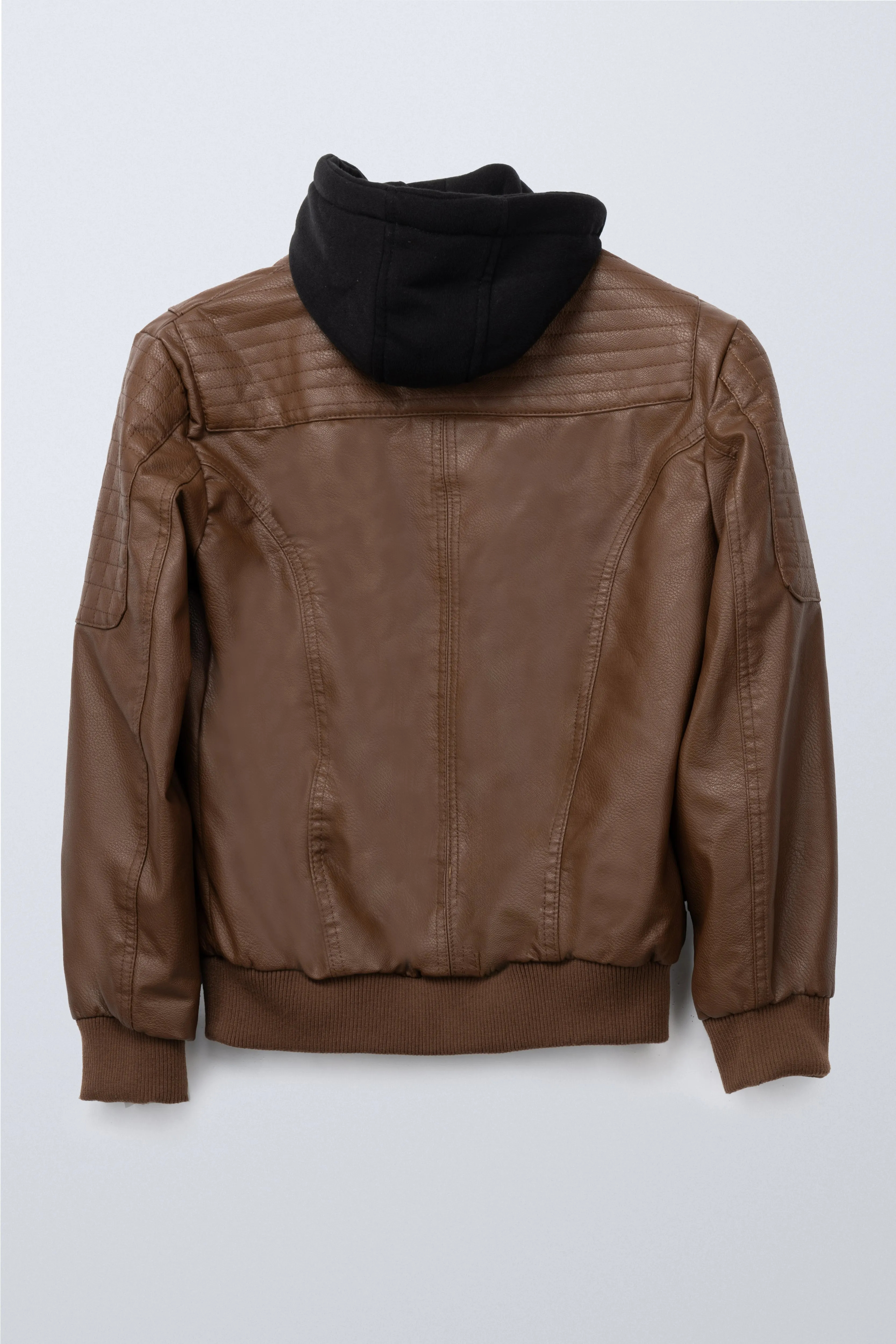 X RAY Boys Motorcycle PU Leather Jacket With Knit Hood
