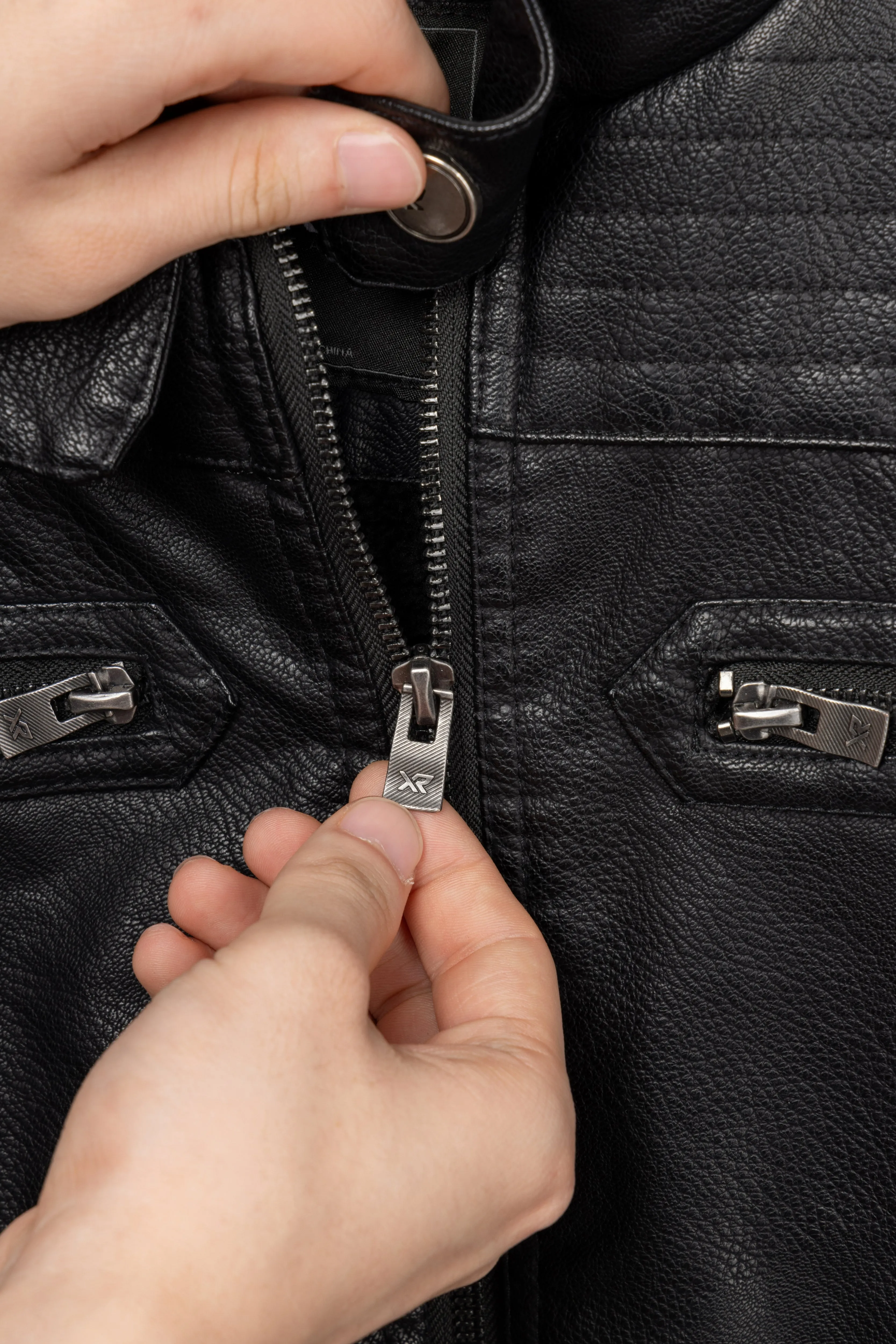 X RAY Boys Motorcycle PU Leather Jacket With Knit Hood