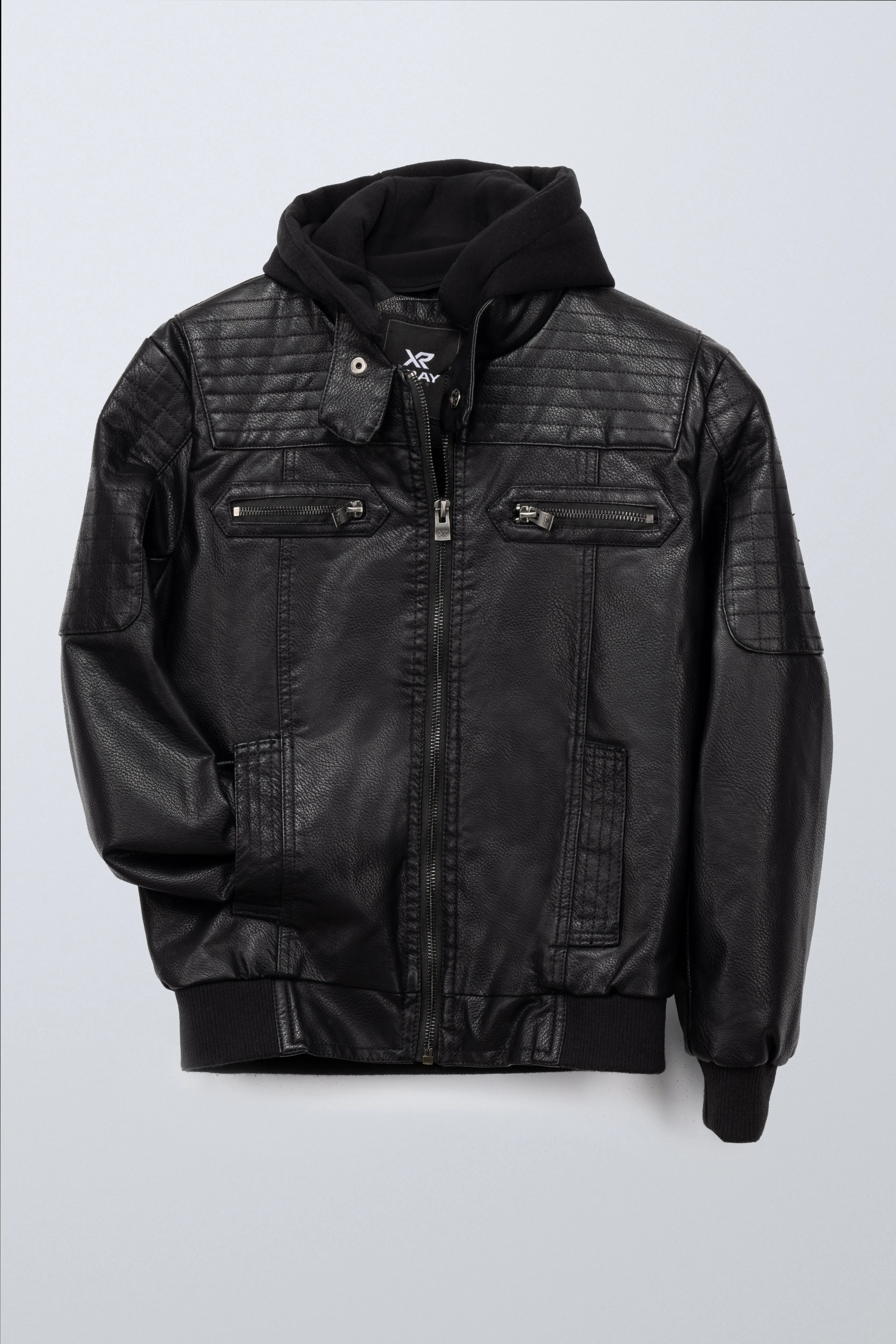 X RAY Boys Motorcycle PU Leather Jacket With Knit Hood