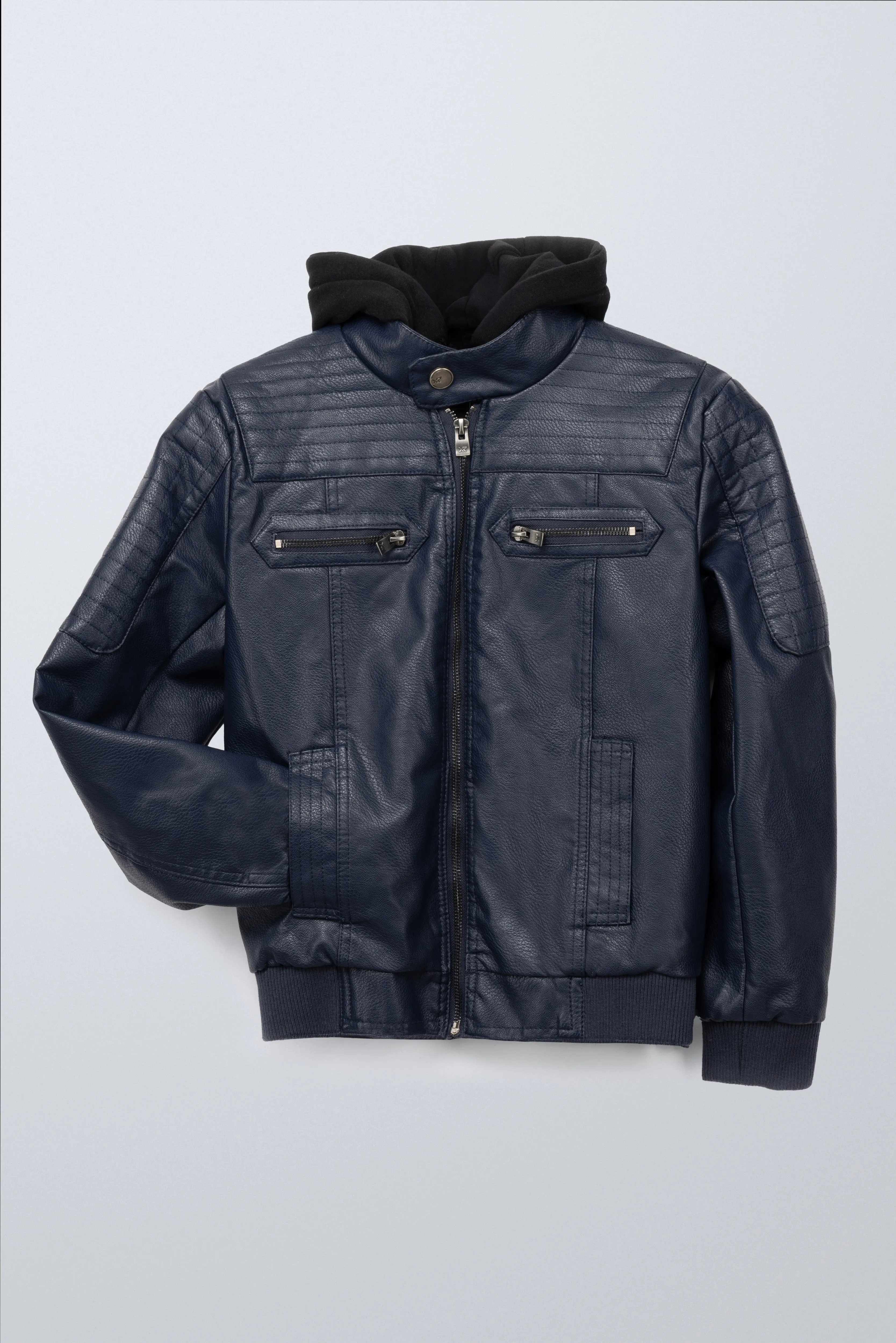 X RAY Boys Motorcycle PU Leather Jacket With Knit Hood