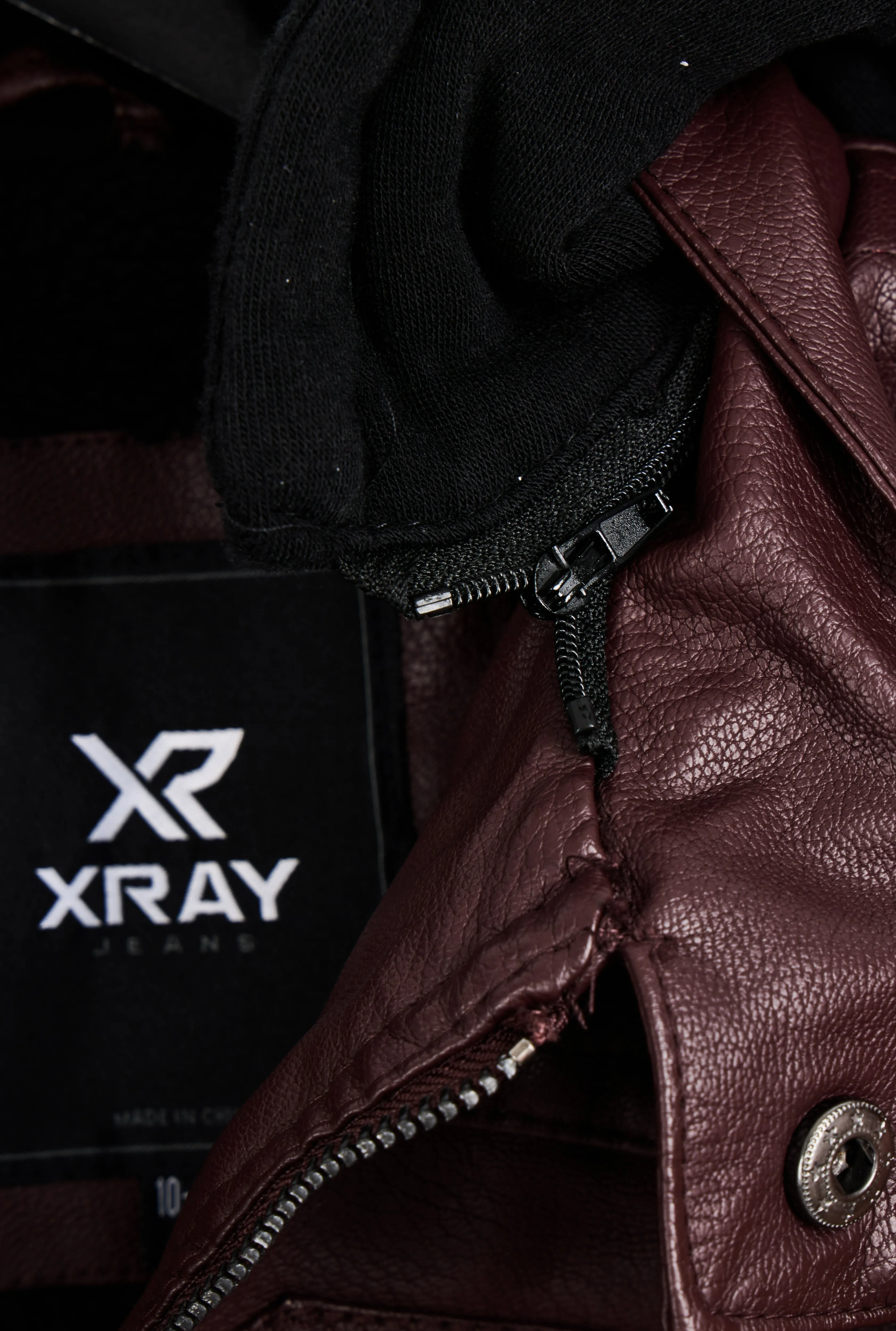 X RAY Boys Motorcycle PU Leather Jacket With Knit Hood