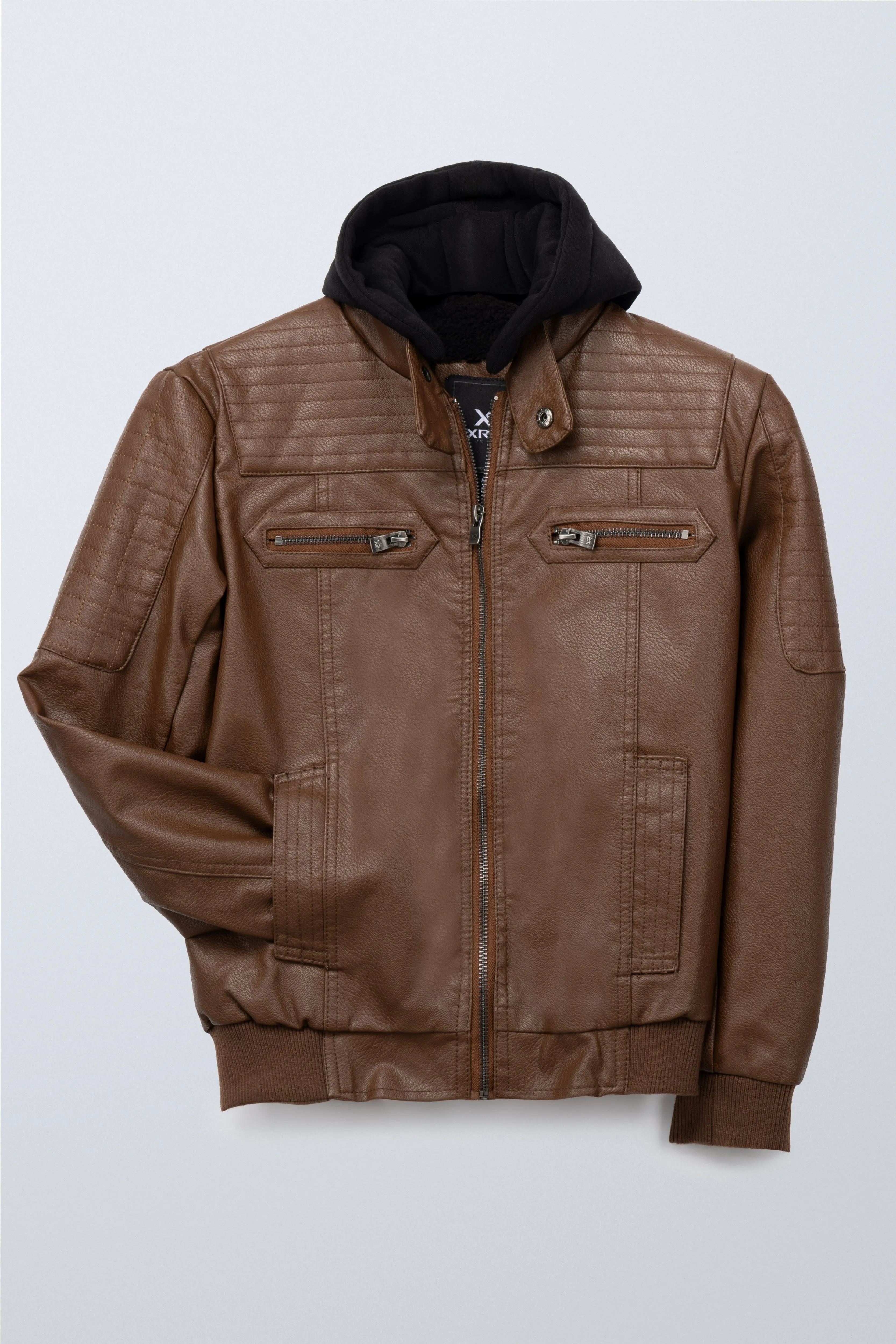 X RAY Boys Motorcycle PU Leather Jacket With Knit Hood