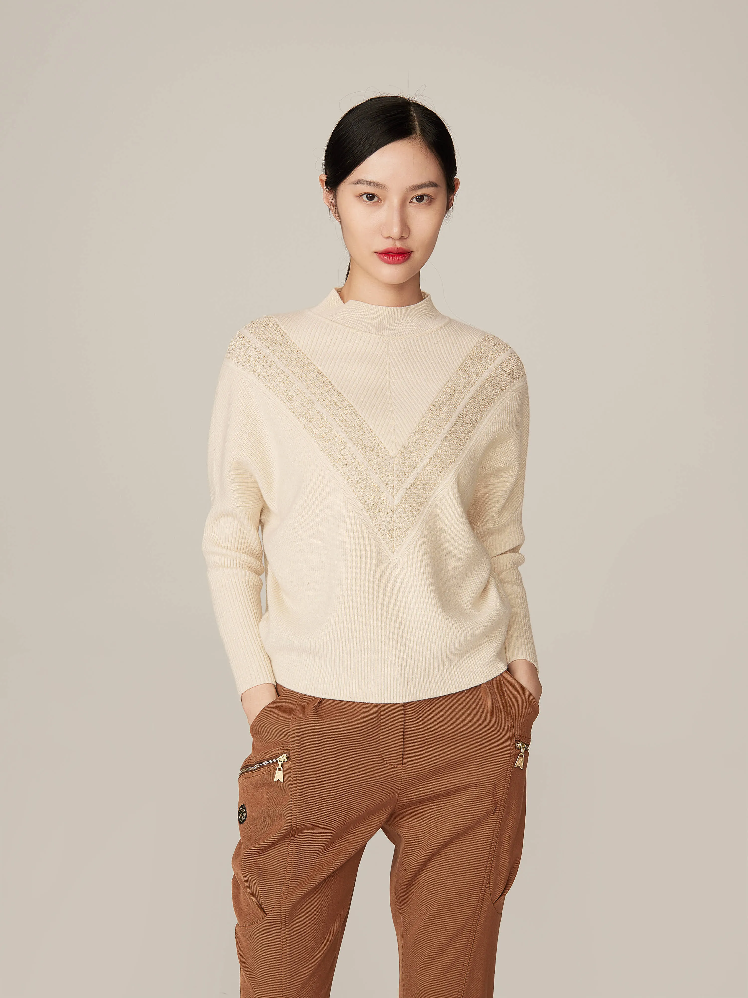 YAYING Turtleneck Sweater With Patterned Knit